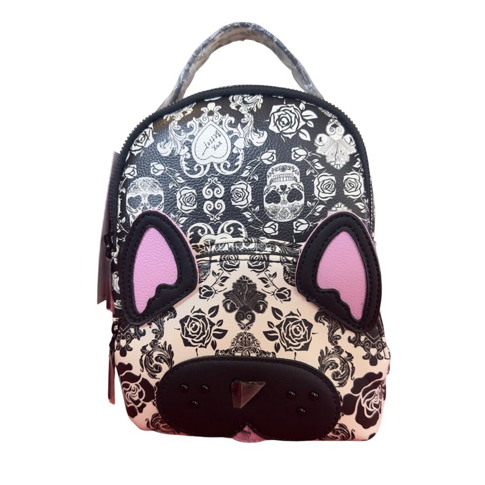 Betsey Johnson Black & White Floral Skull Convertible Mini Backpack